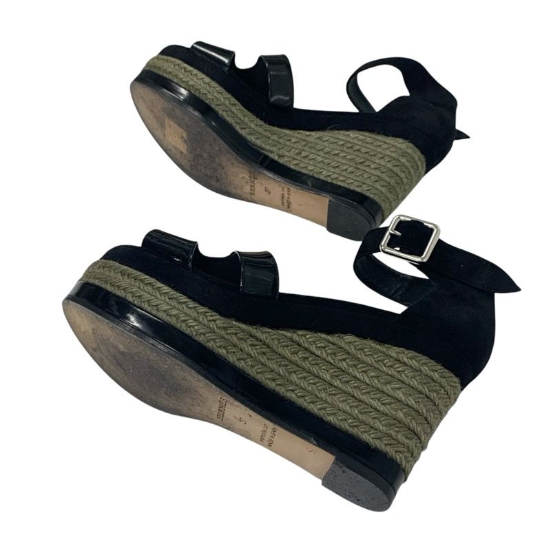 Hermes Ilana Sandals Shoes Patent Suede Black Wedge Sole Strap