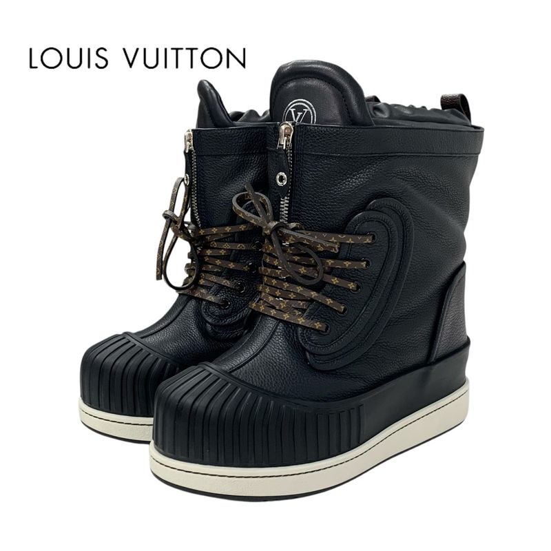 Louis Vuitton Slalom Line Monogram Boots Short Boots Shoes Leather Black Snow
