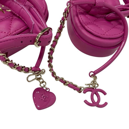 Chanel Sandals Shoes Leather Pink Gold Matelasse Coco Mark Heart Chain Strap