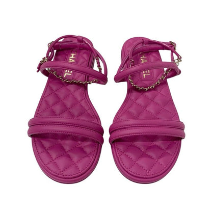 Chanel Sandals Shoes Leather Pink Gold Matelasse Coco Mark Heart Chain Strap