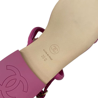 Chanel Sandals Shoes Leather Pink Gold Matelasse Coco Mark Heart Chain Strap