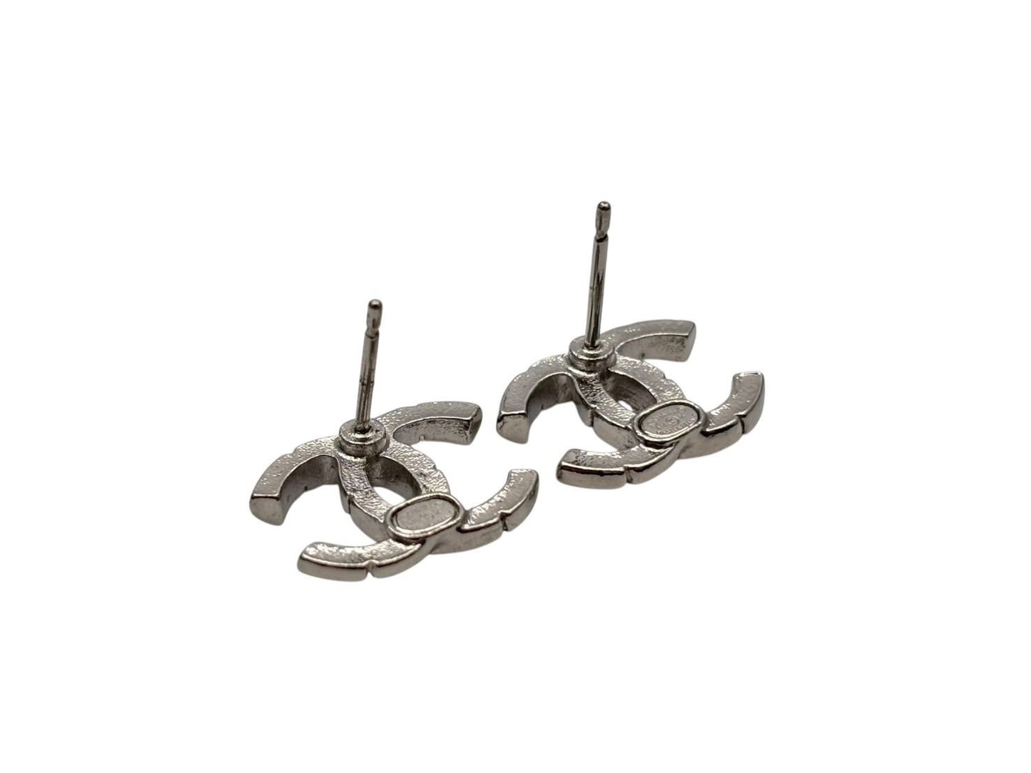 Chanel CC Logo Earrings Rhinestone Metal Clear Silver — view 5