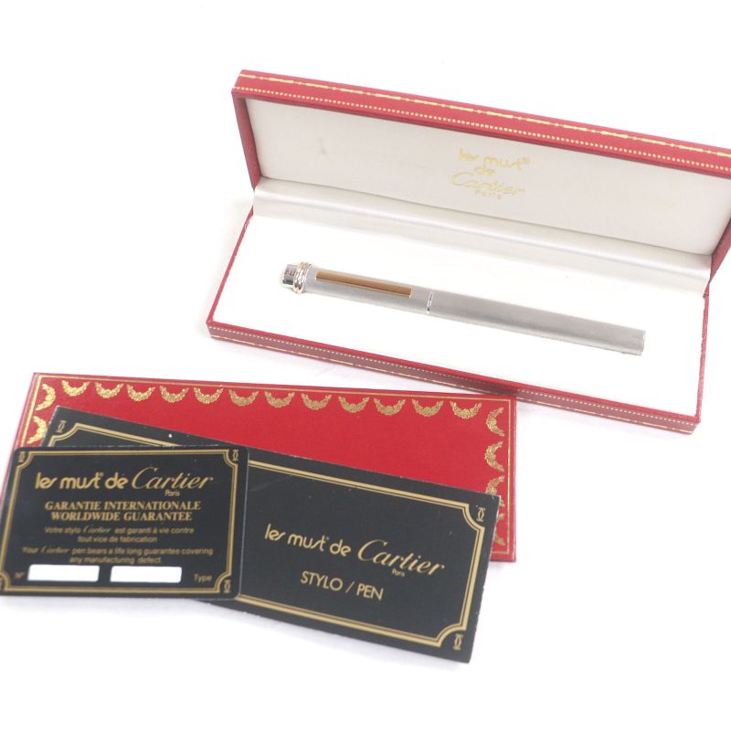 Cartier Vintage Trinity Hairline Cap Ballpoint Pen Silver Gold With Case Made