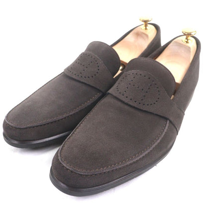 Hermes Evelyn Perforated H Logo Suede Leather Shoes Loafers Dark Brown 43.5