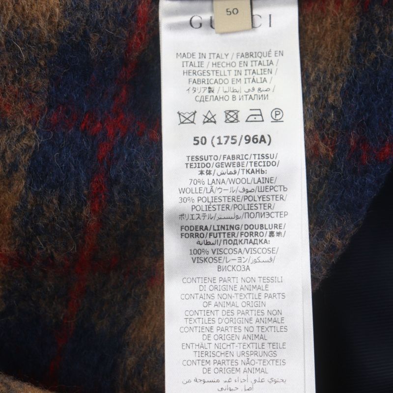 Gucci 770761 70% Wool Interlocking G Patch Checked Single Jacket Tailored