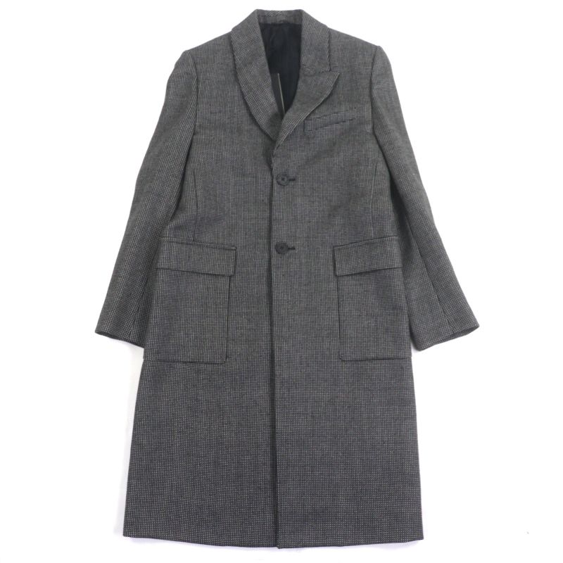 Fendi Ff0289 100% Wool Woven Pattern Logo Buttons Single Chester Coat Black 44