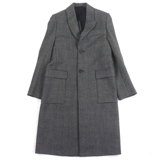 Fendi Ff0289 100% Wool Woven Pattern Logo Buttons Single Chester Coat Black 44