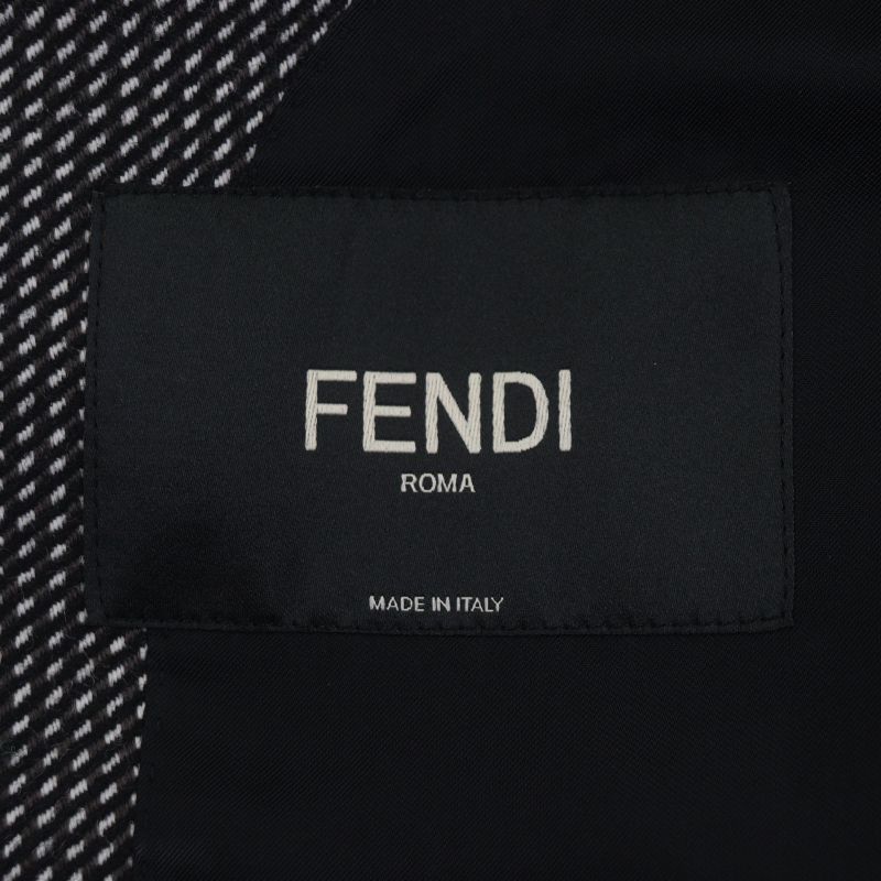 Fendi Ff0289 100% Wool Woven Pattern Logo Buttons Single Chester Coat Black 44