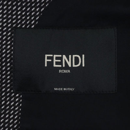 Fendi Ff0289 100% Wool Woven Pattern Logo Buttons Single Chester Coat Black 44