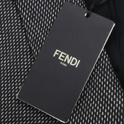 Fendi Ff0289 100% Wool Woven Pattern Logo Buttons Single Chester Coat Black 44