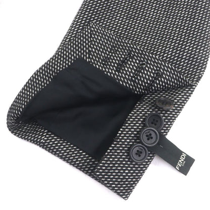 Fendi Ff0289 100% Wool Woven Pattern Logo Buttons Single Chester Coat Black 44