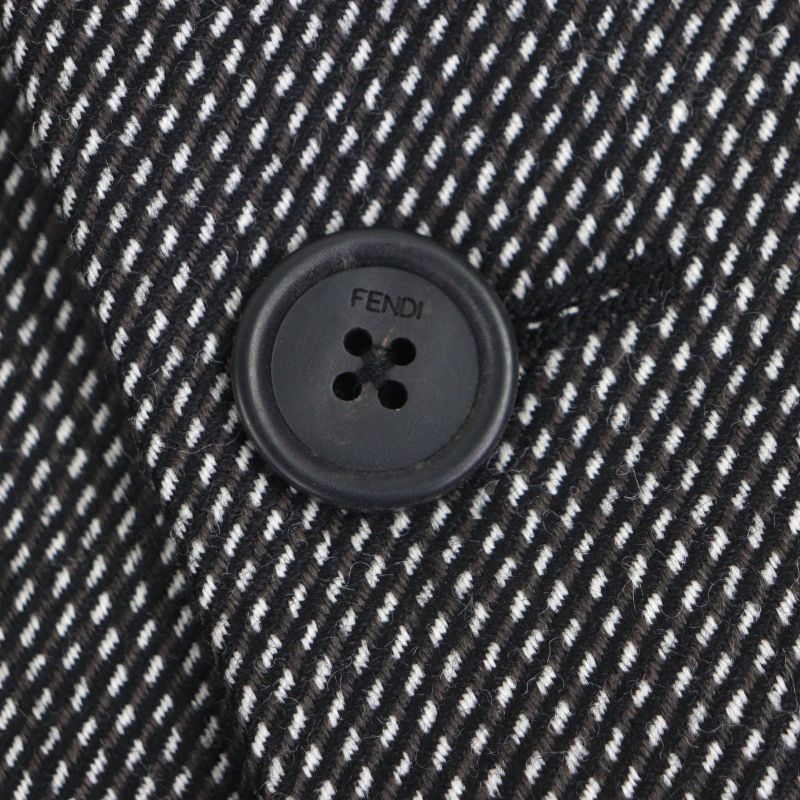Fendi Ff0289 100% Wool Woven Pattern Logo Buttons Single Chester Coat Black 44