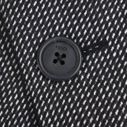 Fendi Ff0289 100% Wool Woven Pattern Logo Buttons Single Chester Coat Black 44