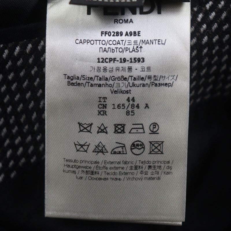 Fendi Ff0289 100% Wool Woven Pattern Logo Buttons Single Chester Coat Black 44