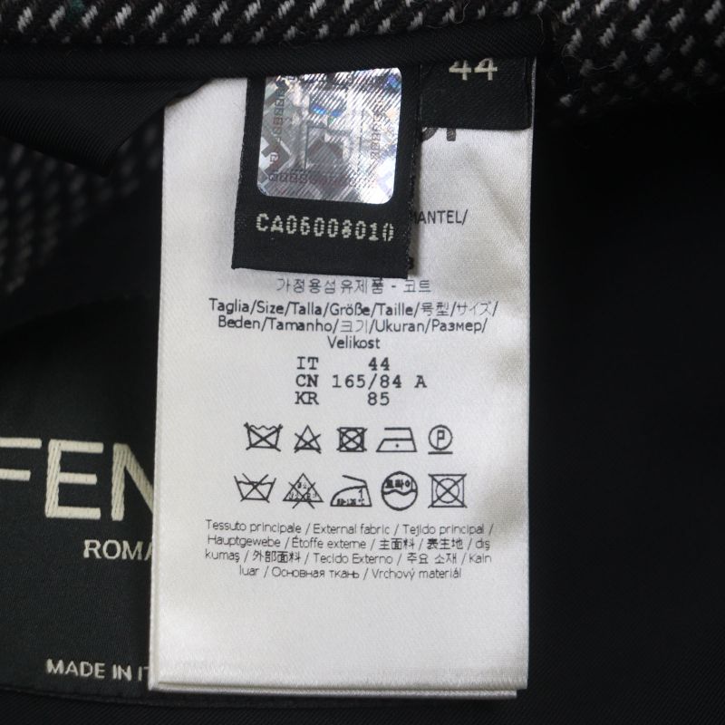 Fendi Ff0289 100% Wool Woven Pattern Logo Buttons Single Chester Coat Black 44