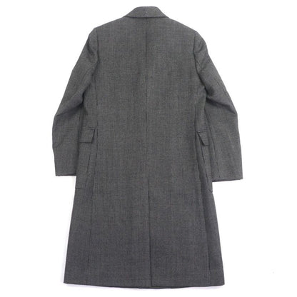 Fendi Ff0289 100% Wool Woven Pattern Logo Buttons Single Chester Coat Black 44