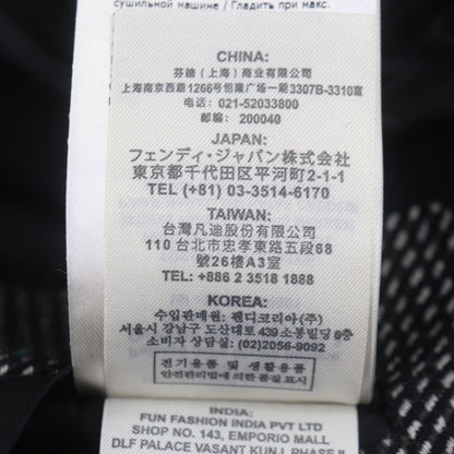 Fendi Ff0289 100% Wool Woven Pattern Logo Buttons Single Chester Coat Black 44