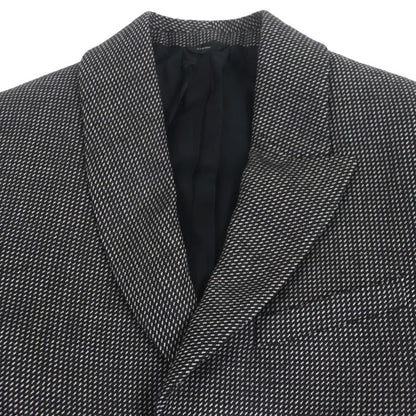 Fendi Ff0289 100% Wool Woven Pattern Logo Buttons Single Chester Coat Black 44