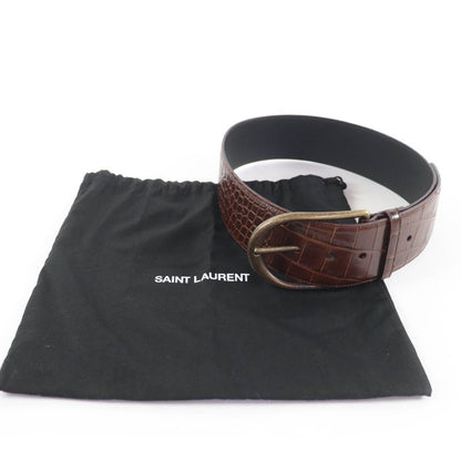 Saint Laurent Grz619783 Logo Croc Shape Pressed Leather Belt Brown 65 Storage