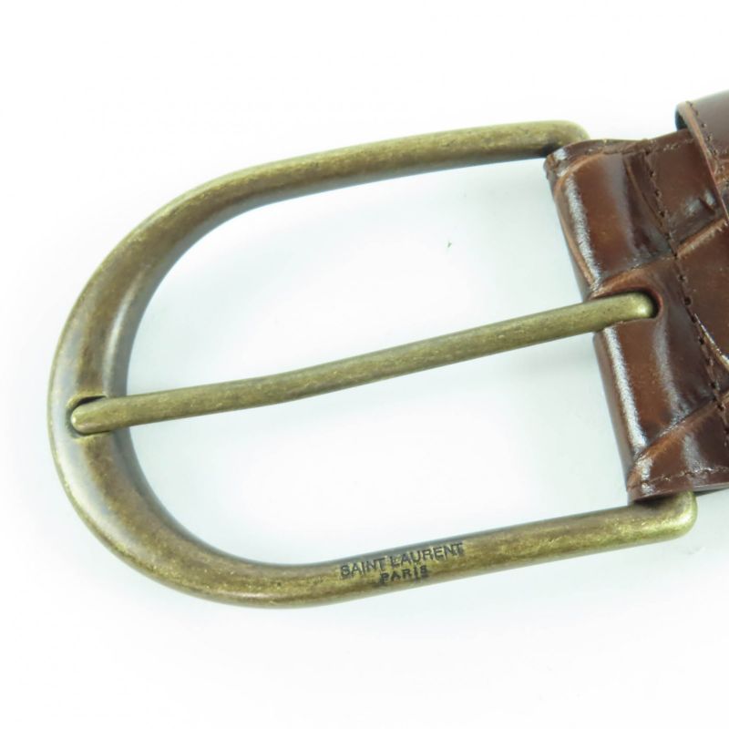 Saint Laurent Grz619783 Logo Croc Shape Pressed Leather Belt Brown 65 Storage