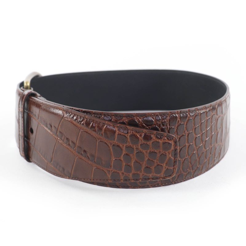 Saint Laurent Grz619783 Logo Croc Shape Pressed Leather Belt Brown 65 Storage