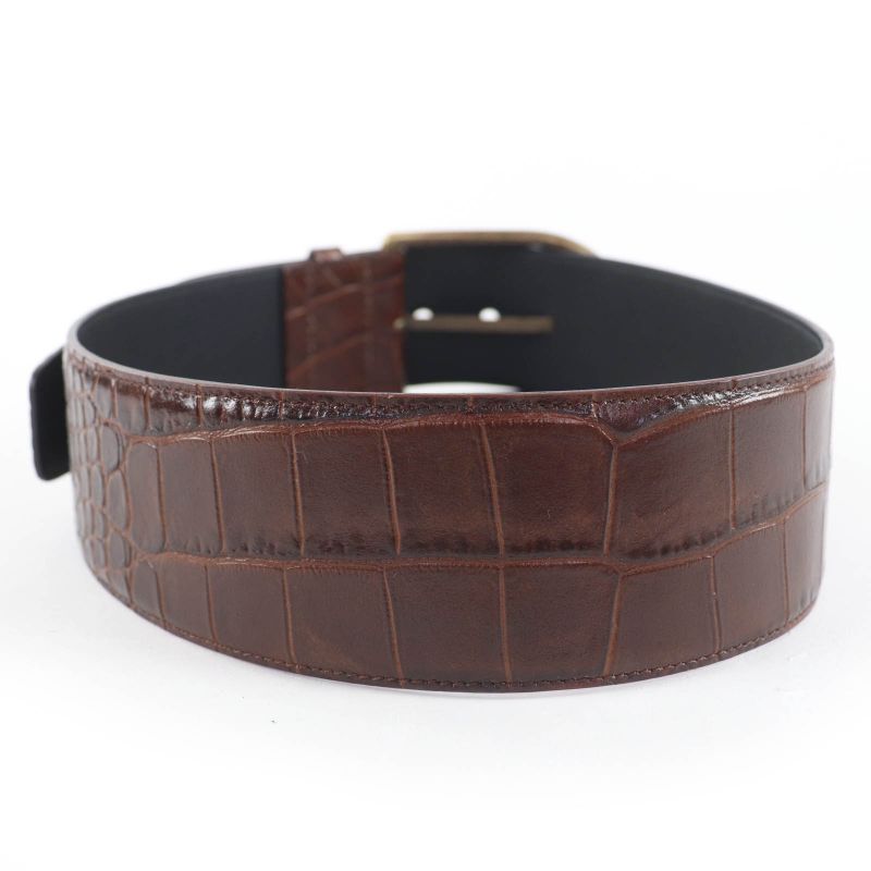 Saint Laurent Grz619783 Logo Croc Shape Pressed Leather Belt Brown 65 Storage