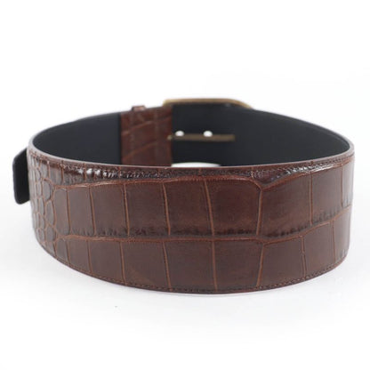 Saint Laurent Grz619783 Logo Croc Shape Pressed Leather Belt Brown 65 Storage