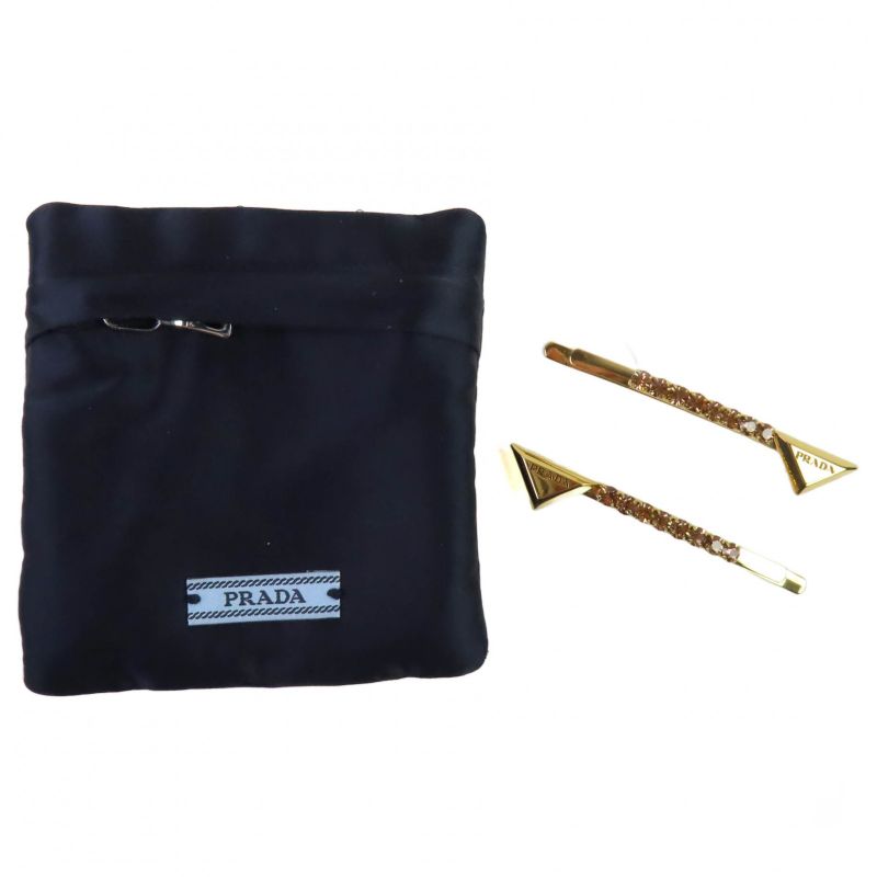 Good Quality◇ Prada 1if098 GP Hairpin With Triangle Logo Rhinestone Decoration