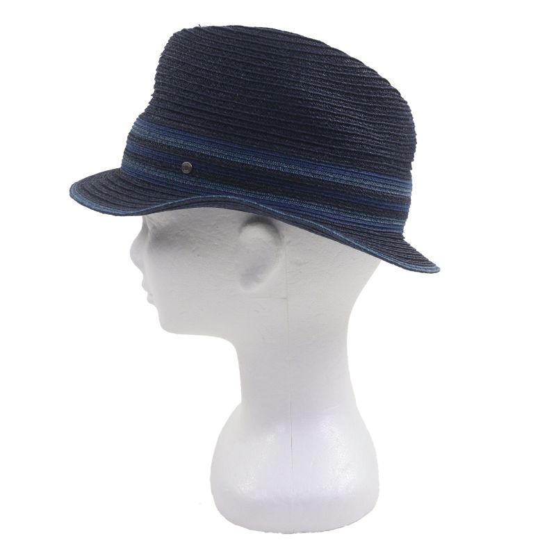 Hermes Raffia Serie Button Medium Fold Hat Straw Hat Navy Blue 58 Made In Italy