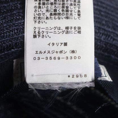 Hermes Raffia Serie Button Medium Fold Hat Straw Hat Navy Blue 58 Made In Italy