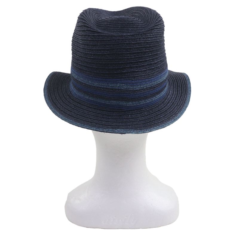 Hermes Raffia Serie Button Medium Fold Hat Straw Hat Navy Blue 58 Made In Italy