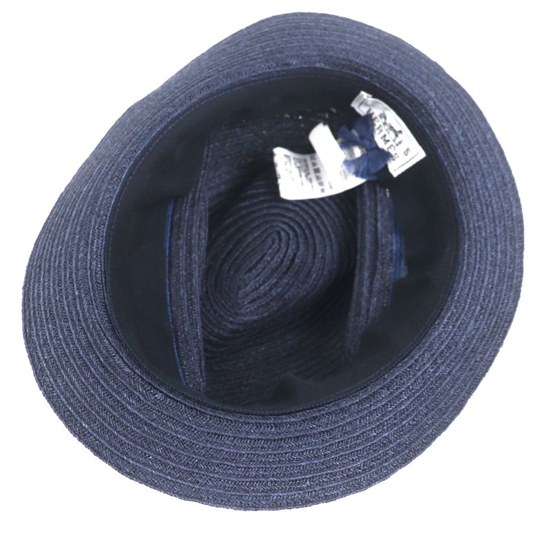 Hermes Raffia Serie Button Medium Fold Hat Straw Hat Navy Blue 58 Made In Italy