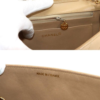 Chanel Chanel Quilted Double Turnlock 2-Way Hand Chain Shoulder Bag Lambskin Beige
