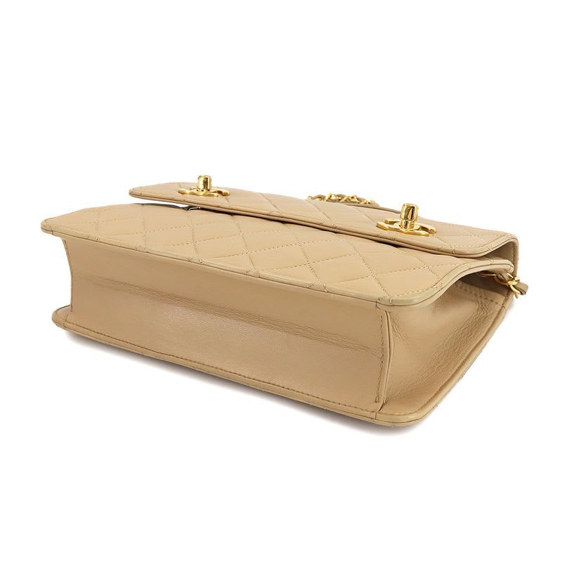 Chanel Chanel Quilted Double Turnlock 2-Way Hand Chain Shoulder Bag Lambskin Beige