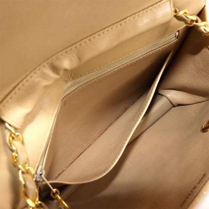 Chanel Chanel Quilted Double Turnlock 2-Way Hand Chain Shoulder Bag Lambskin Beige
