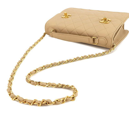 Chanel Chanel Quilted Double Turnlock 2-Way Hand Chain Shoulder Bag Lambskin Beige