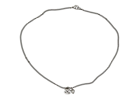 Chanel 04A CC Logo Heart Necklace 04 42 Rhinestone Metal Clear Silver