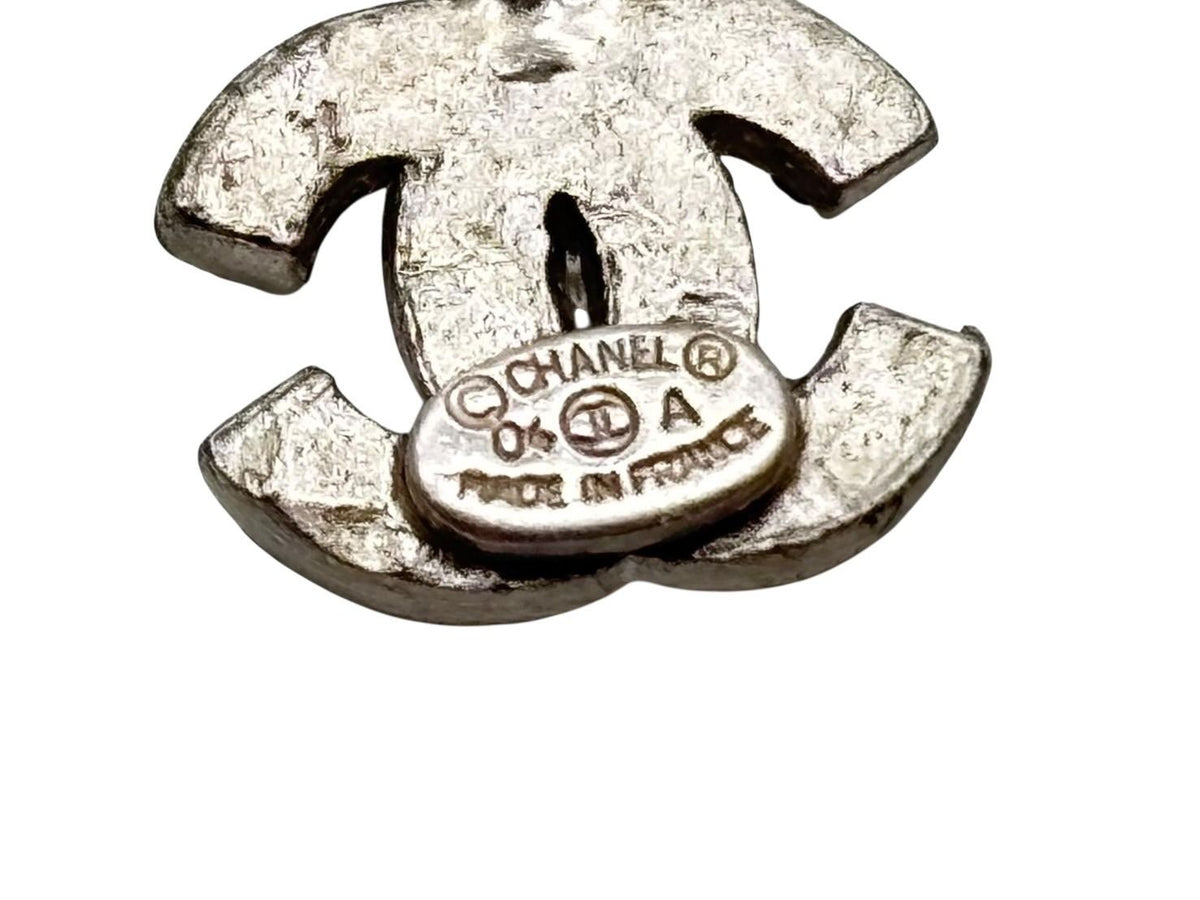 Chanel 04A CC Logo Heart Necklace 04 42 Rhinestone Metal Clear Silver — view 7