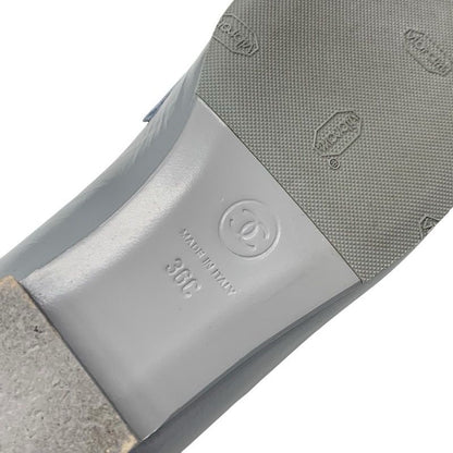 Chanel Loafers Shoes Leather Gray Silver Chain Here Mark