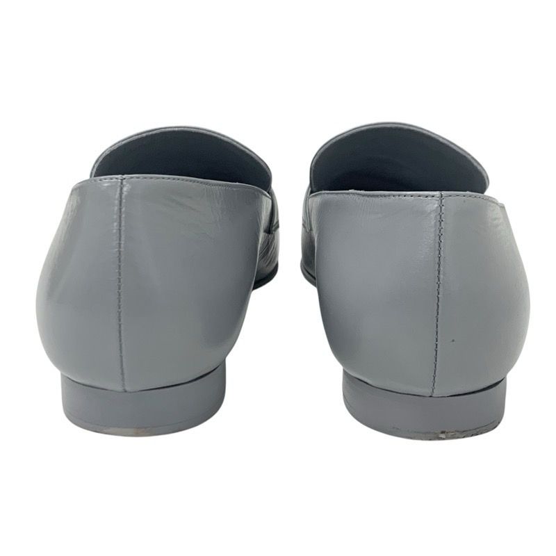 Chanel Loafers Shoes Leather Gray Silver Chain Here Mark