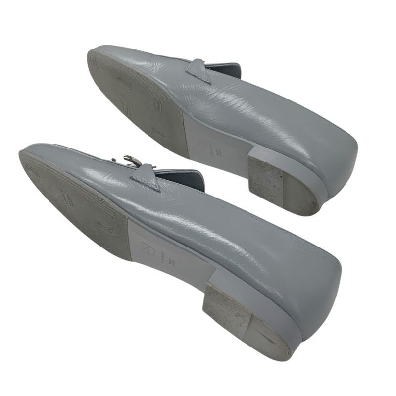 Chanel Loafers Shoes Leather Gray Silver Chain Here Mark