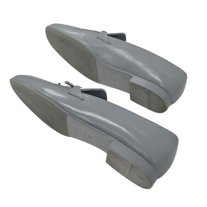 Chanel Loafers Shoes Leather Gray Silver Chain Here Mark