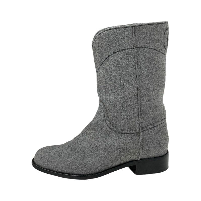 Chanel Boots Short Boots Shoes Wool Gray Here Mark Middle Boots