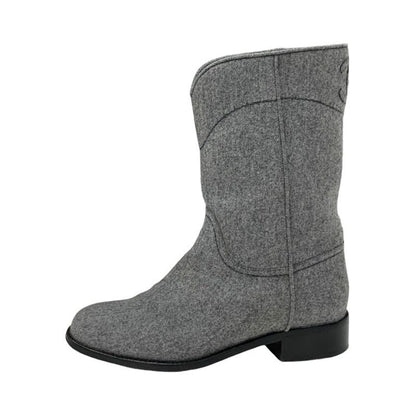Chanel Boots Short Boots Shoes Wool Gray Here Mark Middle Boots