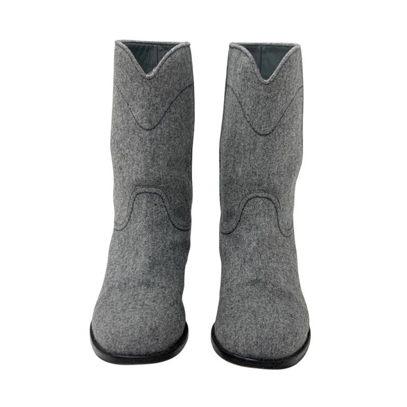 Chanel Boots Short Boots Shoes Wool Gray Here Mark Middle Boots