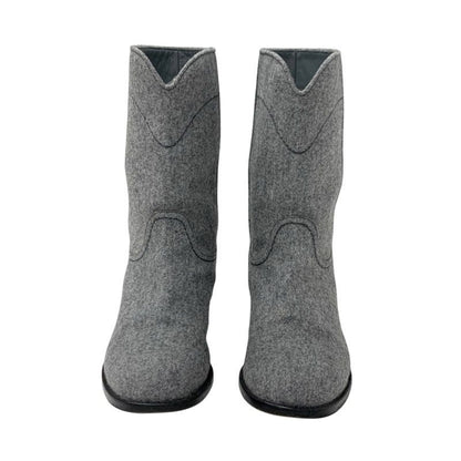 Chanel Boots Short Boots Shoes Wool Gray Here Mark Middle Boots