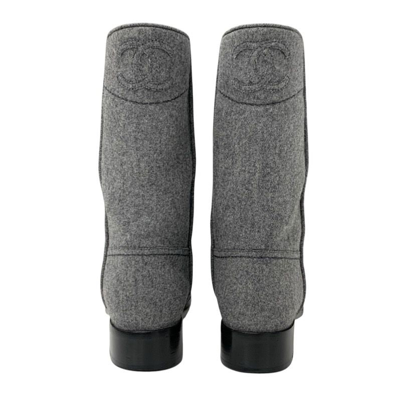 Chanel Boots Short Boots Shoes Wool Gray Here Mark Middle Boots