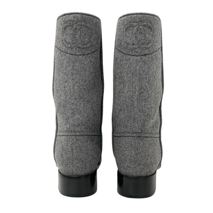 Chanel Boots Short Boots Shoes Wool Gray Here Mark Middle Boots