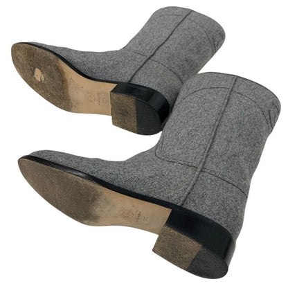 Chanel Boots Short Boots Shoes Wool Gray Here Mark Middle Boots