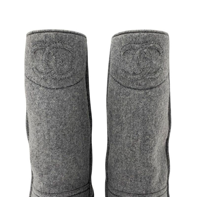 Chanel Boots Short Boots Shoes Wool Gray Here Mark Middle Boots